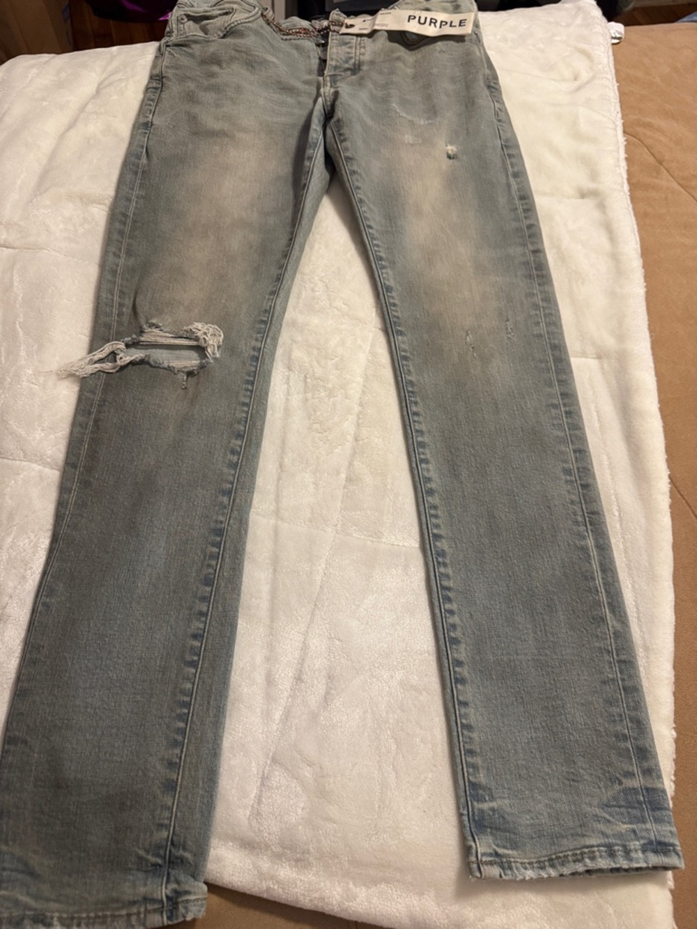 PURPLE Brand Slim Straight Men’s Jeans in Faded Light Blue-Grey - Picture 3 of 7